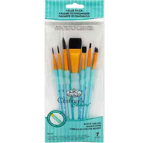 Royal & Langnickel Crafters Choice Rubber Grip Brush Set - (7 Pieces) Black Taklon Variety  RCC 417